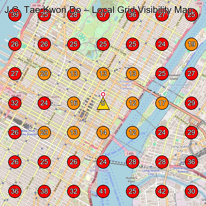J.C. Tae Kwon Do GeoGrid visibility map for Martial Arts School in New York
